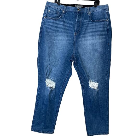 Torrid Mom Jeans Premium Denim High Rise Distressed Blue Size 20 Tall 20T - Picture 1 of 10